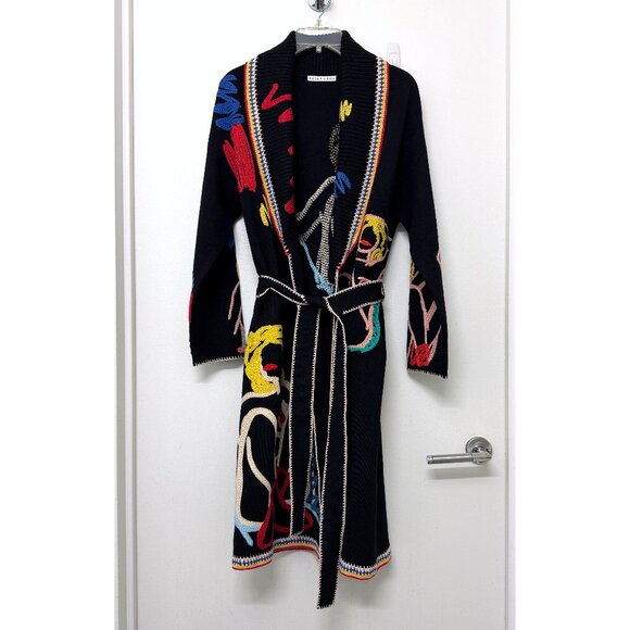 Alice + Olivia Tom Wesselmann Astrid Cardigan Sweater Black Natural Beauty L - Picture 2 of 16
